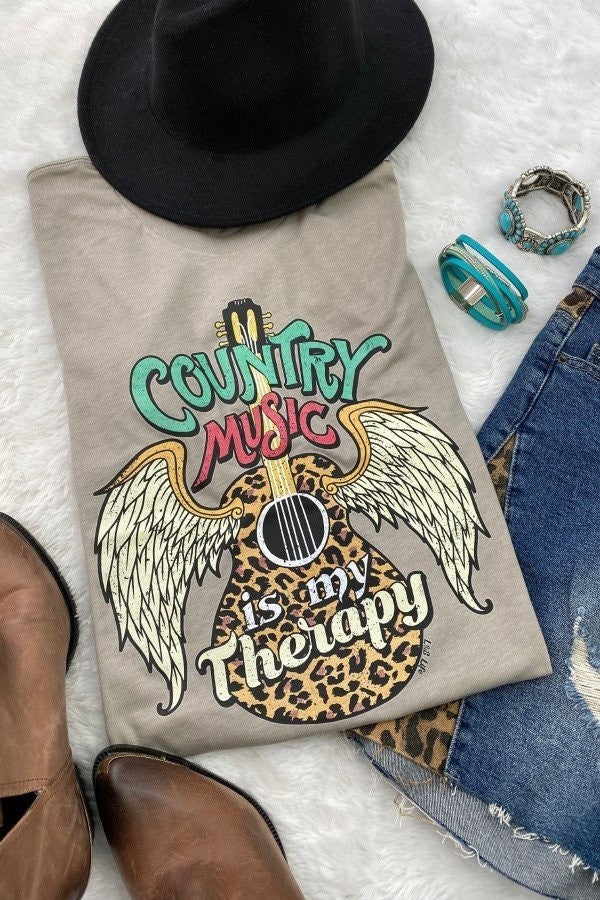 Bella Canvas Country Music is My Therapy Graphic Tee