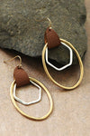 Oval Drop Earrings with Leather Accent