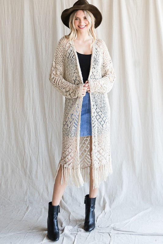 Soft Knit Cardigan with Fringes