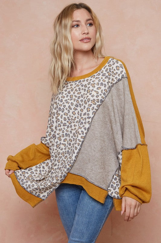 Leopard Color Block Pullover - Curvy