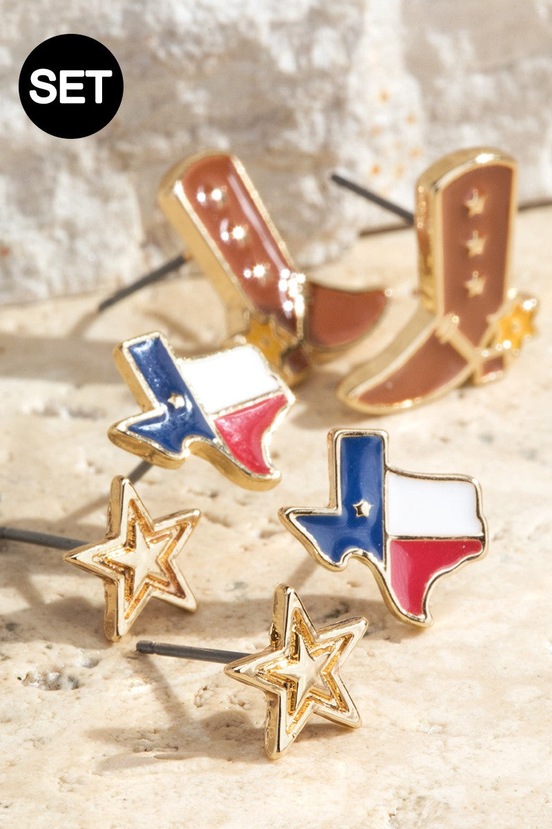 NEW 3 Set Texas Stud Earrings