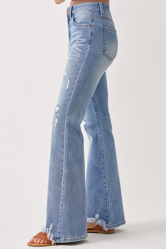 SALE Risen High Rise Distressed Flare Jeans