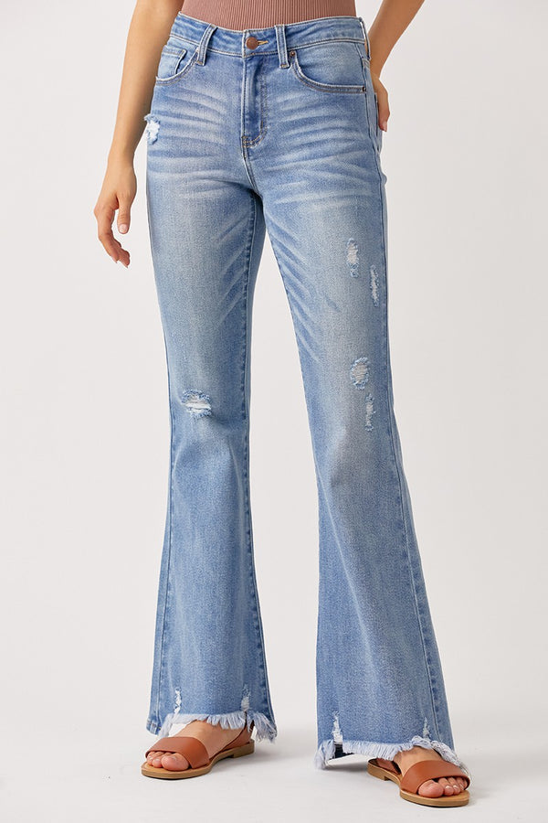 SALE Risen High Rise Distressed Flare Jeans