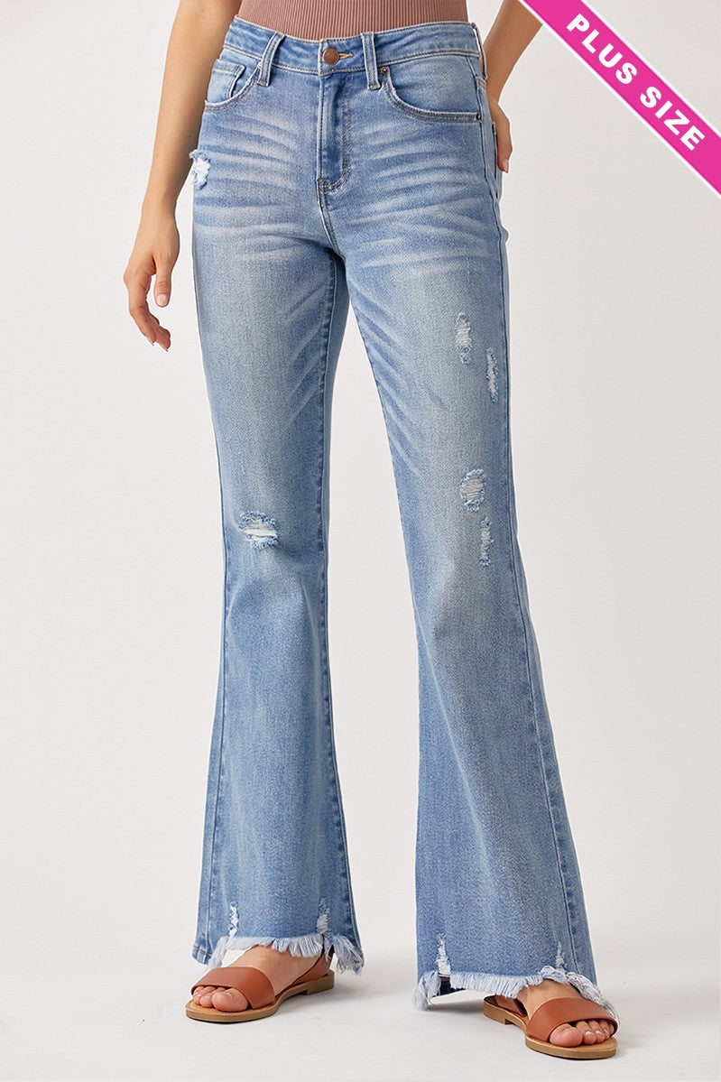 SALE Risen High Rise Distressed Flare Jeans - Curvy Size