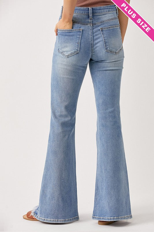 SALE Risen High Rise Distressed Flare Jeans - Curvy Size