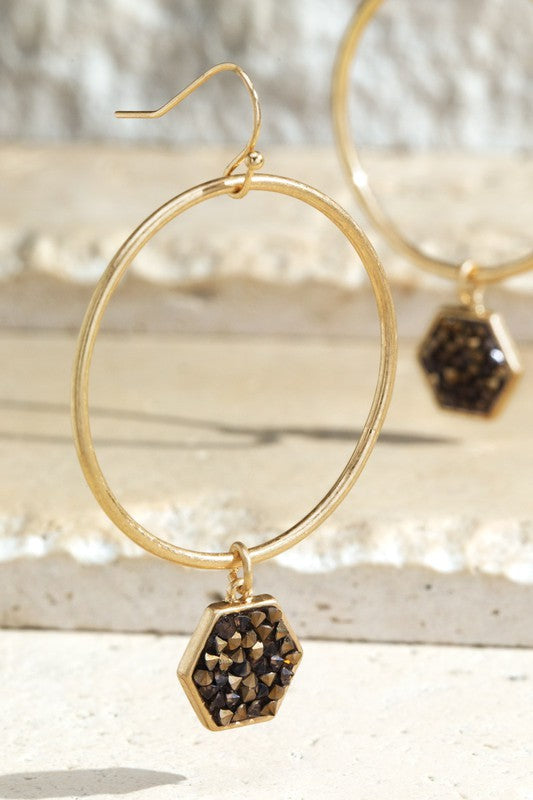 Glittery Glass Stone and Wire Earrings - 3 Colors