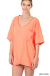 BLOWOUT Oversized front pocket raw edge boyfriend tee - 2 Colors