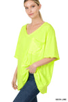 BLOWOUT Oversized front pocket raw edge boyfriend tee - 2 Colors