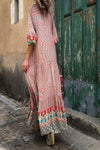 Multi Print Three Quarter Balloon Sleeve Maxi Dress