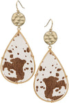 Hammered Casting Teardrop Cow Leather Earring