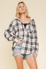 French Terry Hoodie Contrast Plaid Button Down Shirt