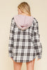 French Terry Hoodie Contrast Plaid Button Down Shirt
