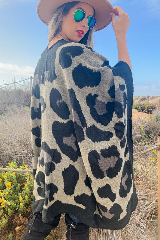 Leopard Printed Knitted Cozy Kimono Cardigan - 2 Colors