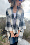 Plaid Printed Cozy Knitted Cardigan With Fringe