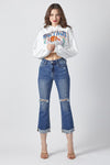 Risen Distressed Capri With Cuff