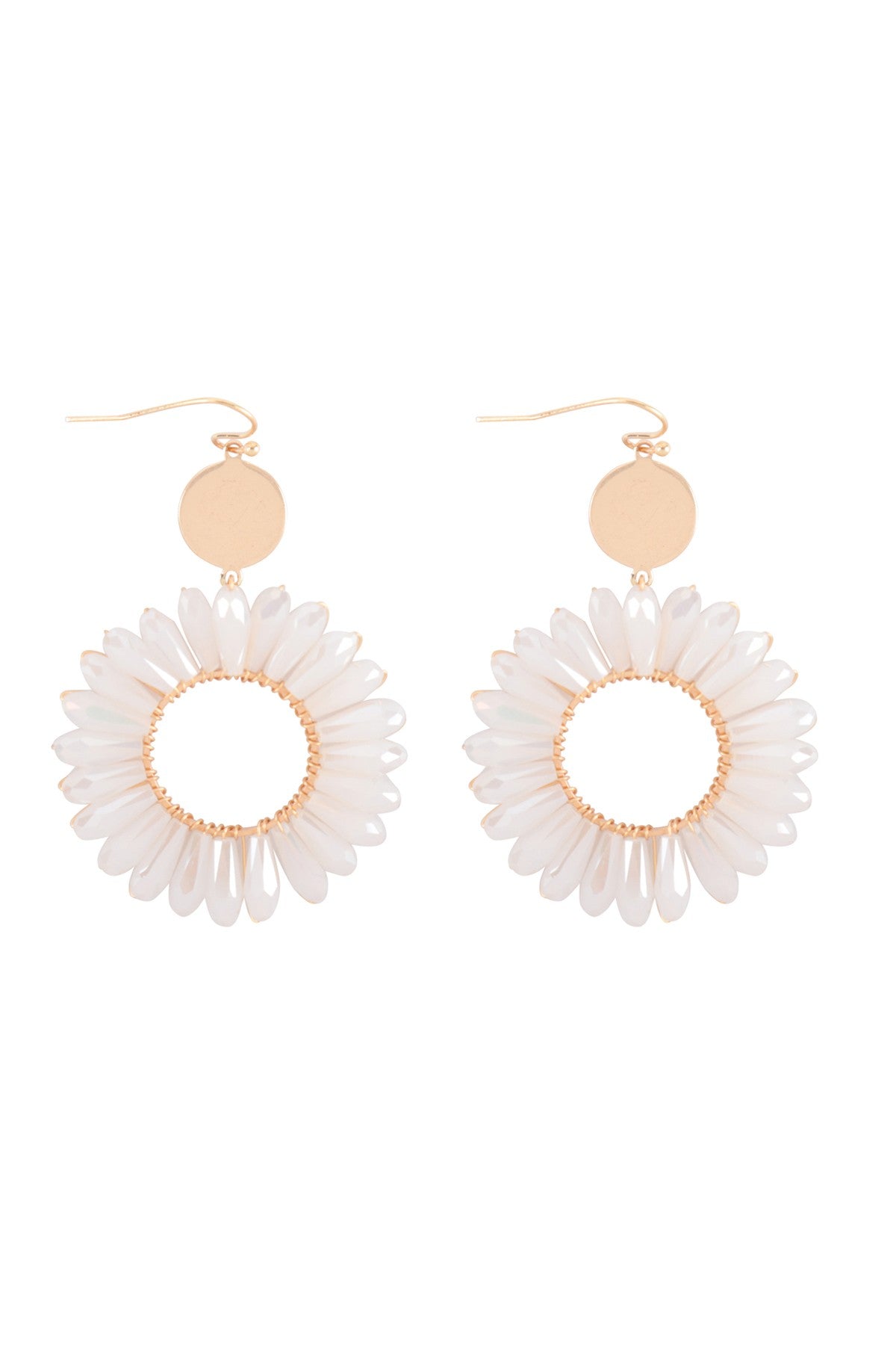 Flower Glass Beads Dangle Fish Hook Earrings