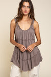 POL a-line relaxed fit without seam ruffle and back tie top - Curvy Size -5 Colors