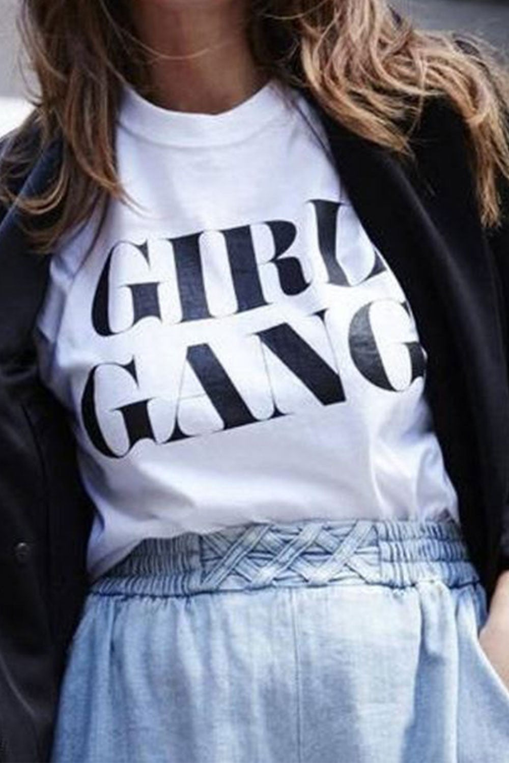 Short Sleeve Round Neck Girl Gang Loose Fit Tee