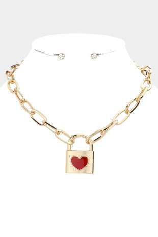 Heart, Key & Lock Necklace - 2 Colors