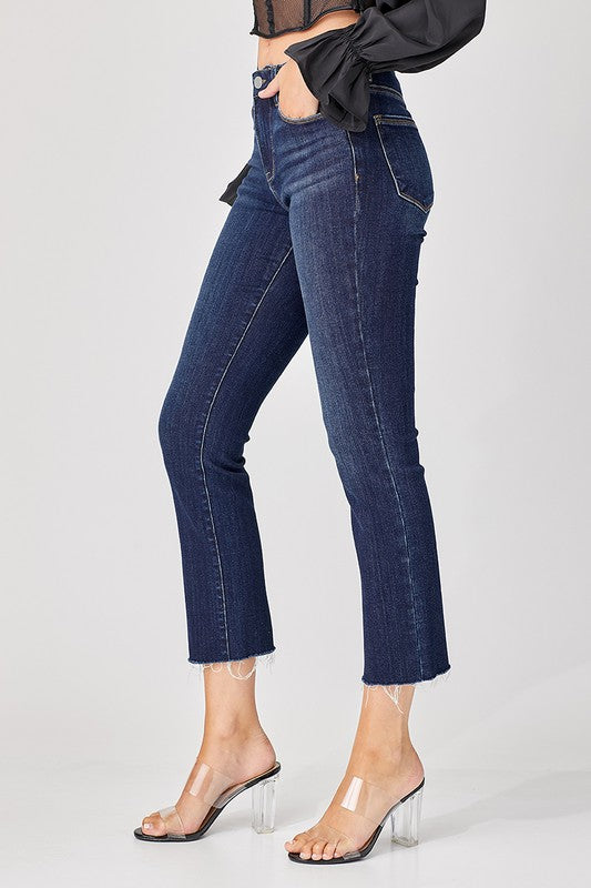Risen Jeans Mid Rise Straight Raw Edge Jeans