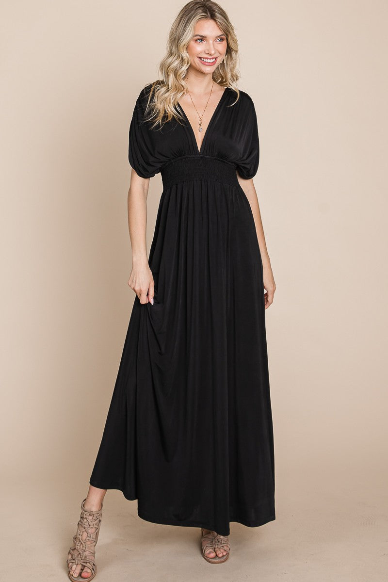 NEW Solid Maxi Dress with Ruched Sleeves - Curvy Size