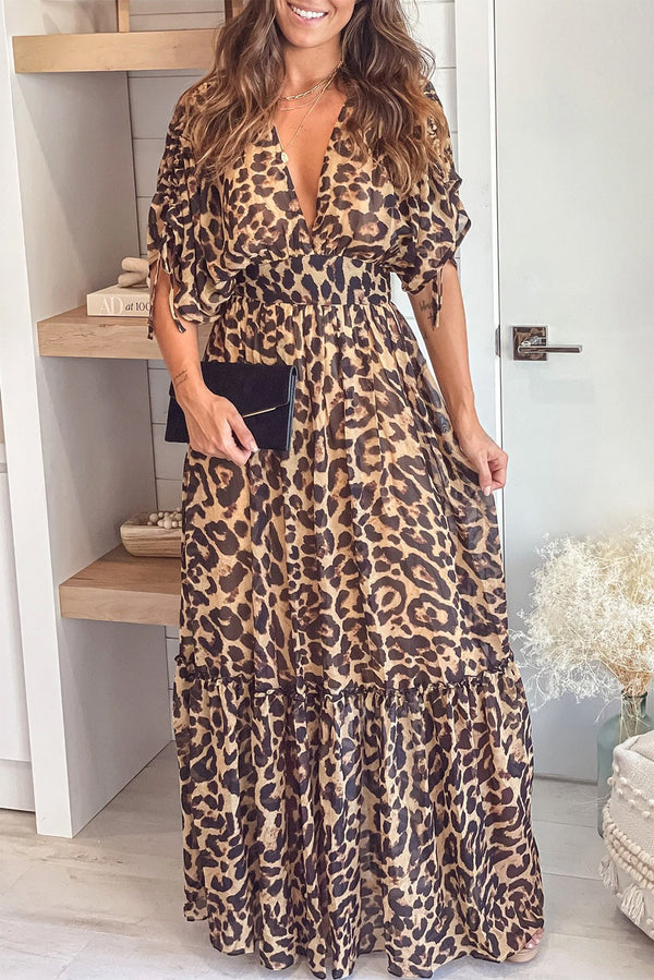 NEW Leopard Print Drawstring Maxi Dress