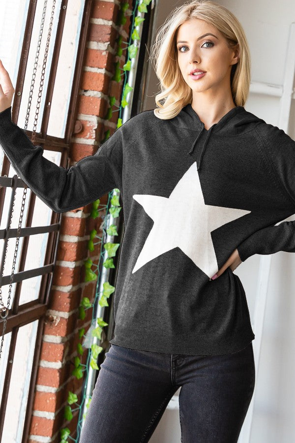 Long Sleeve Hooded Star Print Sweater - 2 Colors