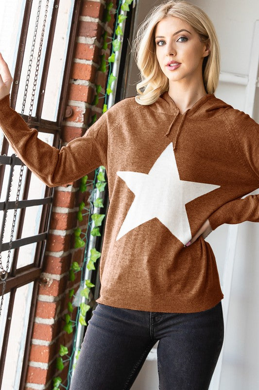 Long Sleeve Hooded Star Print Sweater - 2 Colors