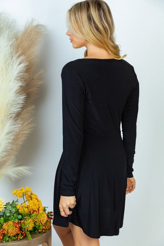 NEW Long Sleeve Black Solid Knit Dress With Built In Shorts - Curvy Size