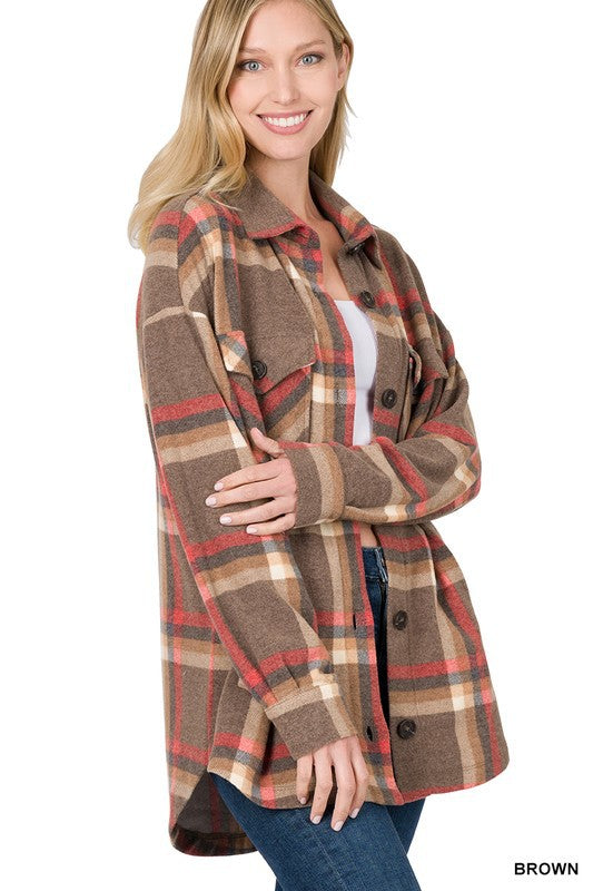 NEW Brown Oversized Plaid Shacket - Curvy size