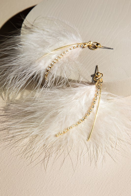 NEW Natural Feather Crystal Drop Earrings - 2 Colors