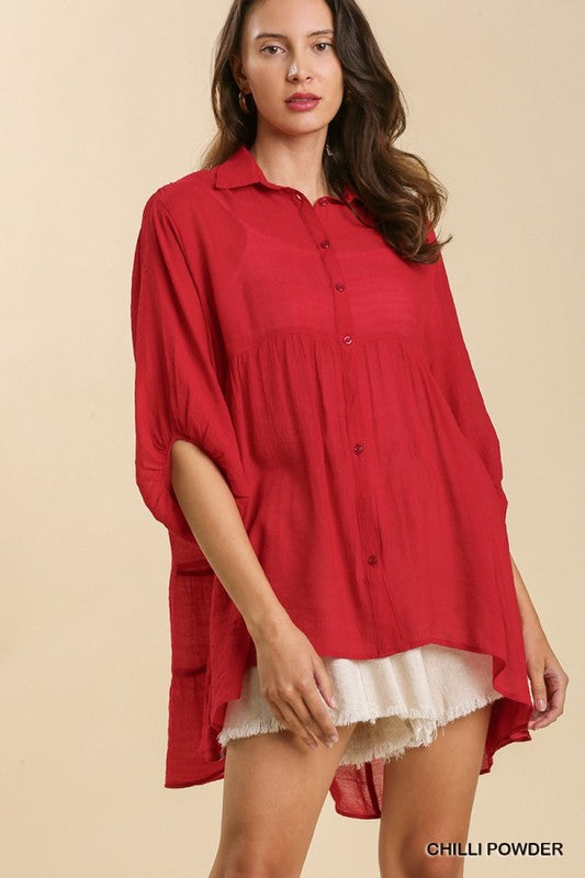 Button Front Oversized Tunic Shirt Curvy - 7 Colors