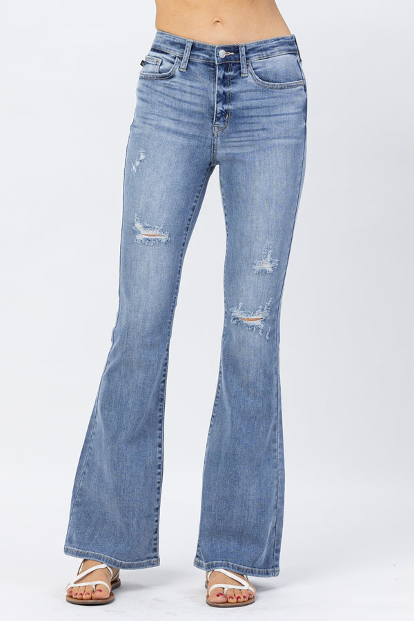 NEW Judy Blue High Rise Distressed   Flare - Curvy Size