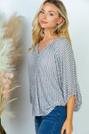 NEW Striped Knit Top w/notched Neckline and Buttons - Curvy Size