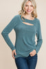 XMAS in July -Solid Cut Out Long Sleeve Top  -Curvy Size -3 Colors