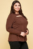 XMAS in July -Solid Cut Out Long Sleeve Top  -Curvy Size -3 Colors