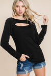XMAS in July -Solid Cut Out Long Sleeve Top  -Curvy Size -3 Colors