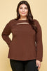 XMAS in July -Solid Cut Out Long Sleeve Top  -Curvy Size -3 Colors