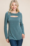 XMAS in July -Solid Cut Out Long Sleeve Top  -Curvy Size -3 Colors