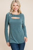 XMAS in July -Solid Cut Out Long Sleeve Top  -Curvy Size -3 Colors