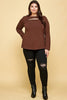 XMAS in July -Solid Cut Out Long Sleeve Top  -Curvy Size -3 Colors