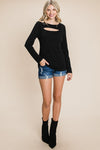 XMAS in July -Solid Cut Out Long Sleeve Top  -Curvy Size -3 Colors
