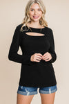 XMAS in July -Solid Cut Out Long Sleeve Top  -Curvy Size -3 Colors