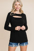 XMAS in July -Solid Cut Out Long Sleeve Top  -Curvy Size -3 Colors