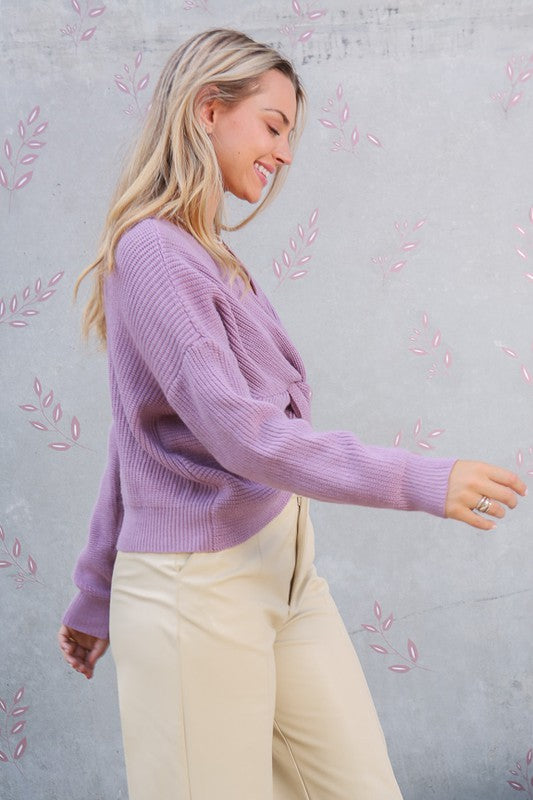 Long Sleeve Reversible Front Knot Sweater