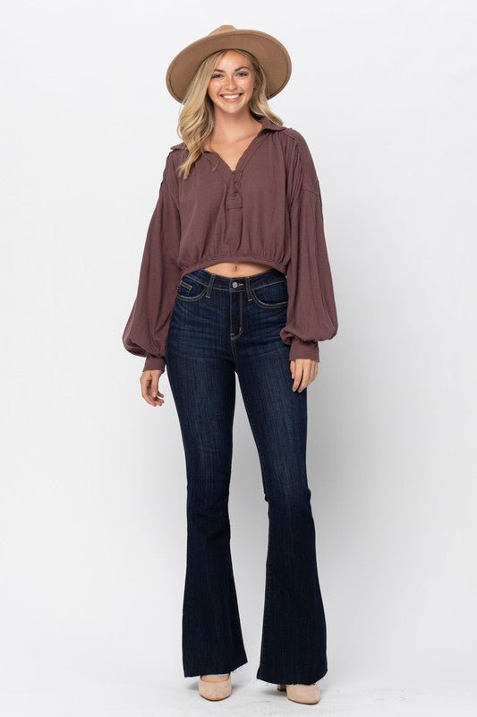 Judy Blue HW Raw Hem Flare Tall / Long opt - Blush & Cactus