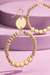 Wood Beaded Circle Drop Earrings -6 Colors