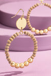 Wood Beaded Circle Drop Earrings -6 Colors