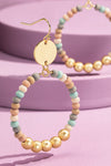 Wood Beaded Circle Drop Earrings -6 Colors
