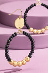 Wood Beaded Circle Drop Earrings -6 Colors